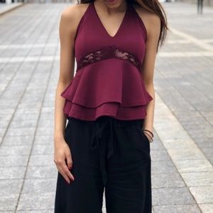 Elegant Sleeveless Notch Neck Peplum Blouse Top
